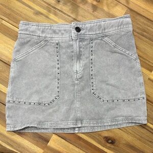 H&M Light Gray Denim Mini Skirt with Studded Pockets